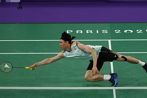 Zii Jia Lee in action against Lakshya Sen during their Men Singles Bronze Medal match